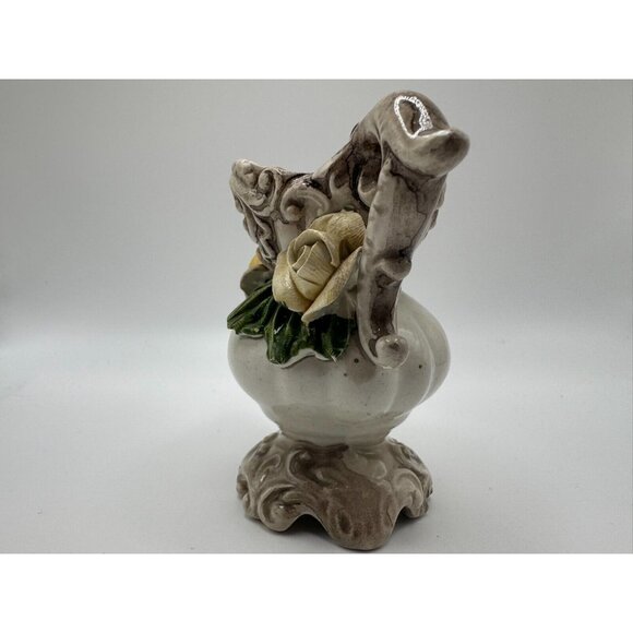 Vintage Signed Bassano Made in Italy Vase Yellow Roses 3D 3.5" tall - Picture 3 of 16